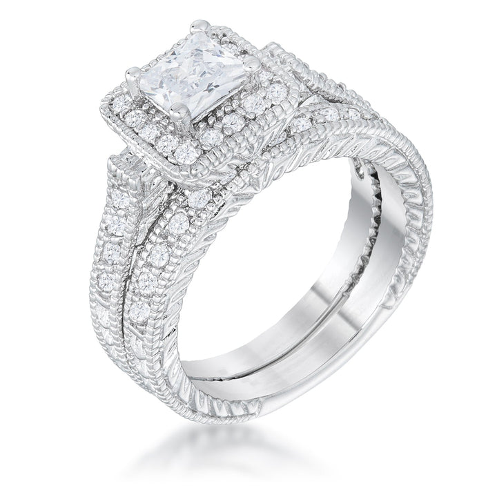 LOVCIA Art Deco Princess Cut Triple Bridal Ring Set