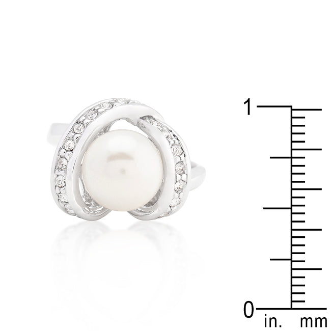 LOVCIA Regal Splendor Elegant Pearl and Rhodium Cocktail Ring