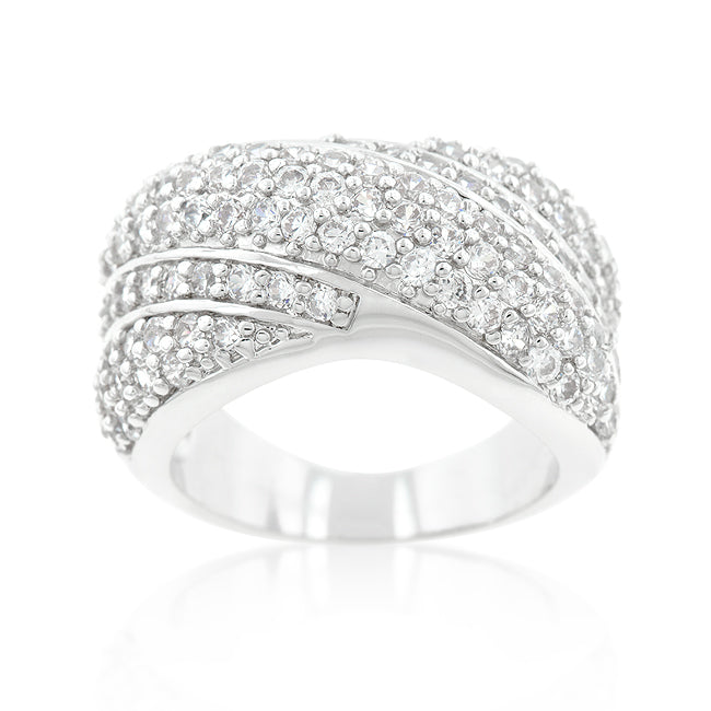 LOVCIA Diagonal Pave Set Cubic Zirconia Cocktail Ring