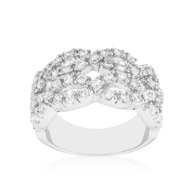 LOVCIA Elegant Braided CZ Rhodium-Plated Cocktail Ring