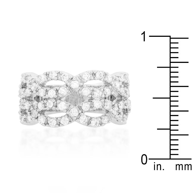 LOVCIA Elegant Braided CZ Rhodium-Plated Cocktail Ring