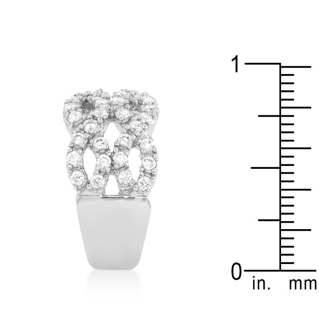 LOVCIA Elegant Braided CZ Rhodium-Plated Cocktail Ring