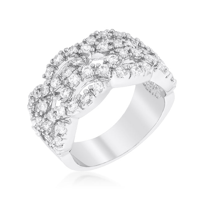 LOVCIA Elegant Braided CZ Rhodium-Plated Cocktail Ring