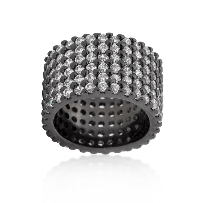 LOVCIA Glamorous Hematite-Coated Wide Pave Cubic Zirconia Ring