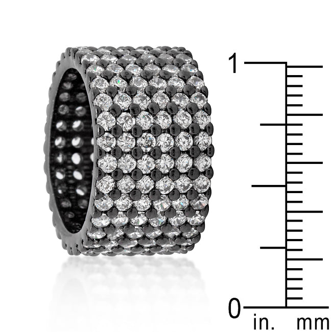 LOVCIA Glamorous Hematite-Coated Wide Pave Cubic Zirconia Ring