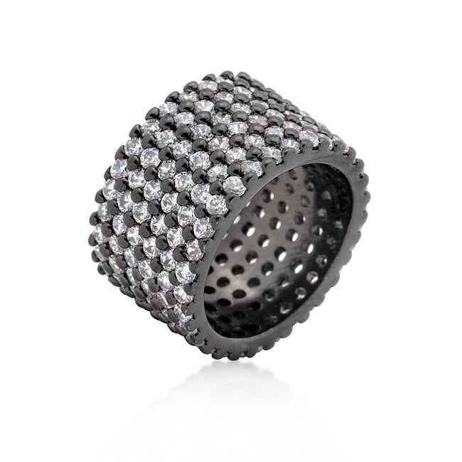 LOVCIA Glamorous Hematite-Coated Wide Pave Cubic Zirconia Ring