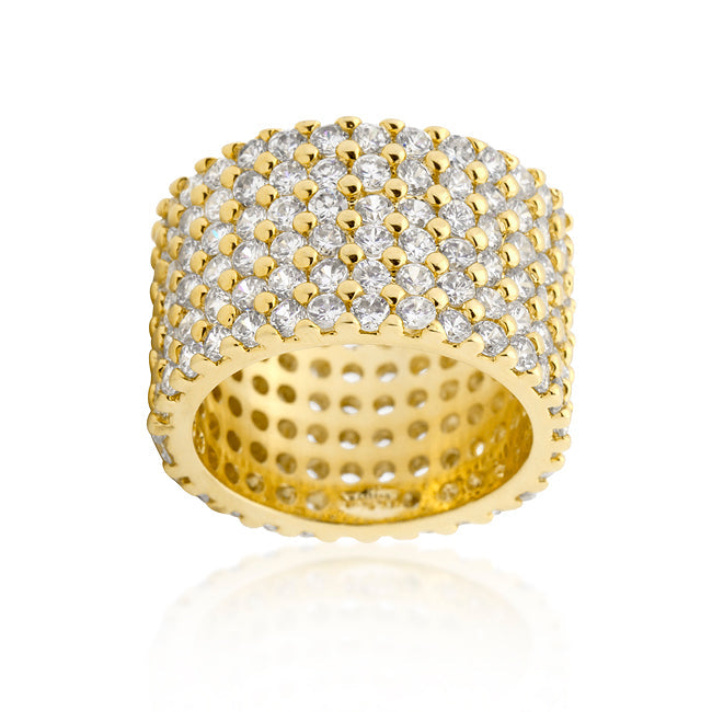 LOVCIA 18k Gold-Plated Wide Pave CZ Ring with Round Cut Stones