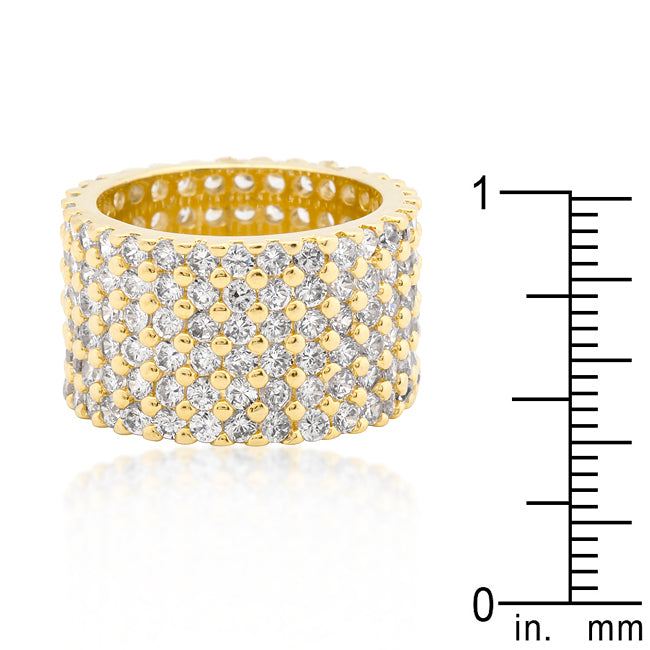 LOVCIA 18k Gold-Plated Wide Pave CZ Ring with Round Cut Stones