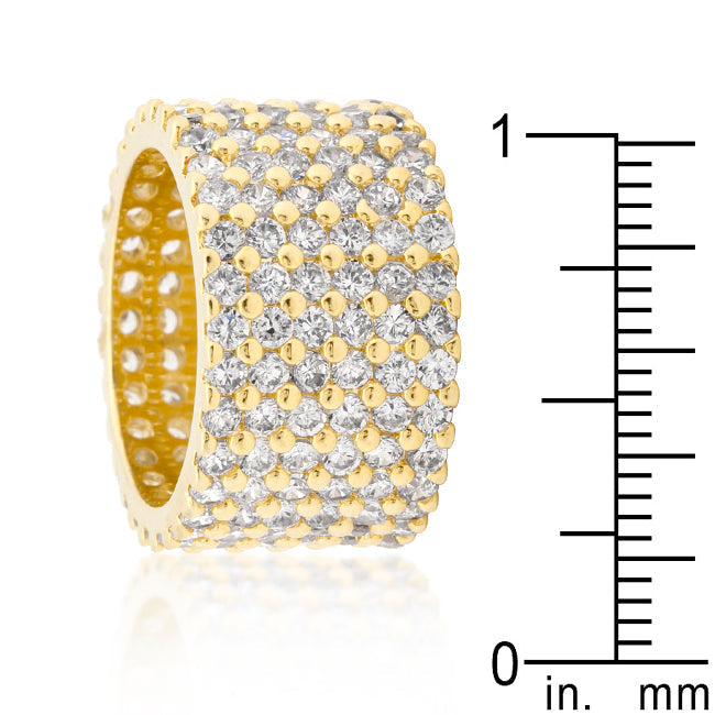 LOVCIA 18k Gold-Plated Wide Pave CZ Ring with Round Cut Stones