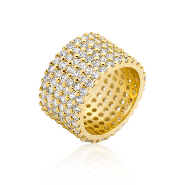 LOVCIA 18k Gold-Plated Wide Pave CZ Ring with Round Cut Stones