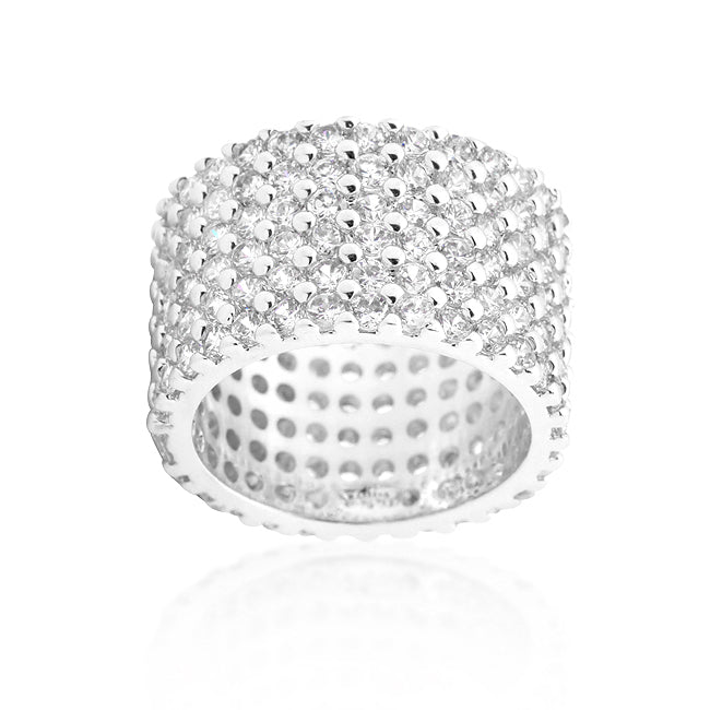 LOVCIA Glamorous Rhodium-Plated Wide Pave CZ Ring