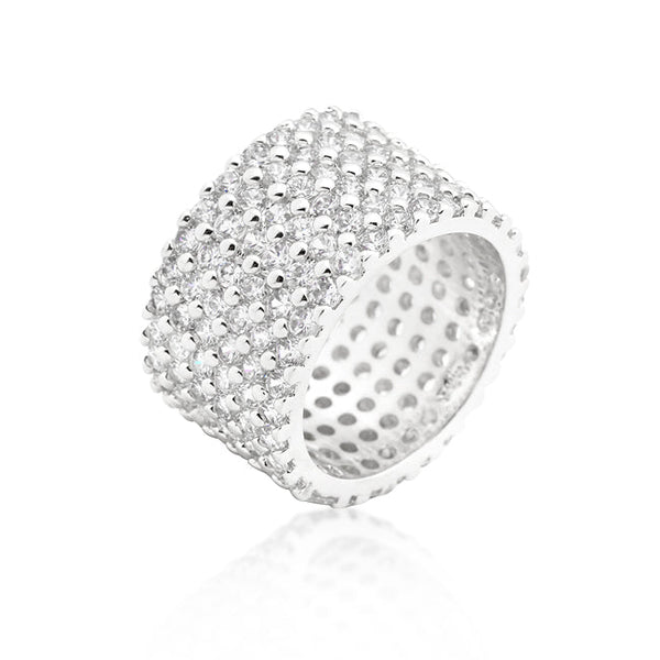 LOVCIA Glamorous Rhodium-Plated Wide Pave CZ Ring