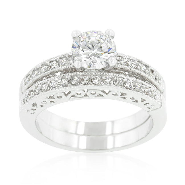 LOVCIA Elegant Cubic Zirconia Rhodium Engagement Ring Set