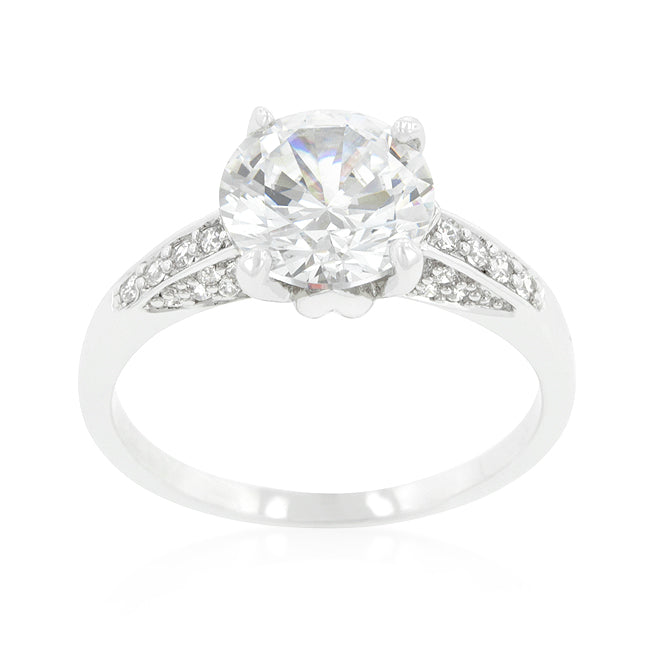 LOVCIA Elegant Rhodium-Plated Engagement Ring with Sparkling Center Stone