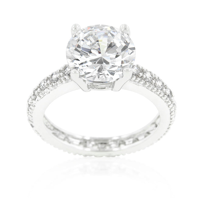 LOVCIA Elegant Rhodium-Finished Cubic Zirconia Engagement Ring