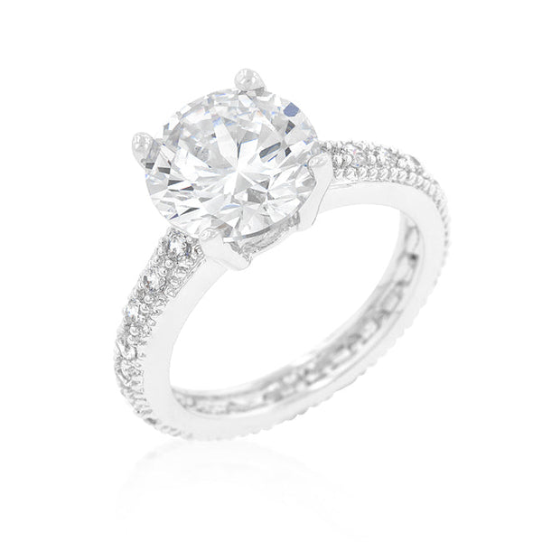 LOVCIA Elegant Rhodium-Finished Cubic Zirconia Engagement Ring