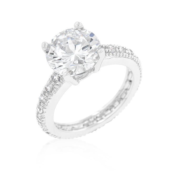 LOVCIA Elegant Rhodium-Finished Cubic Zirconia Engagement Ring