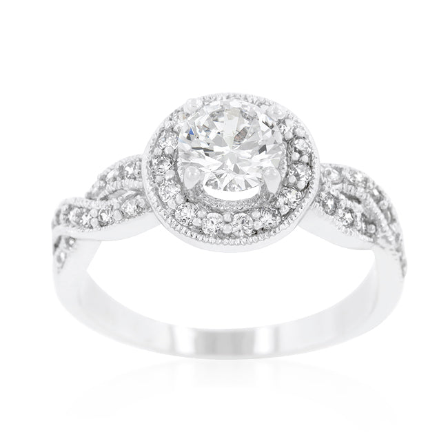 LOVCIA Radiant Round Cut Halo CZ Engagement Ring with Infinity Shank