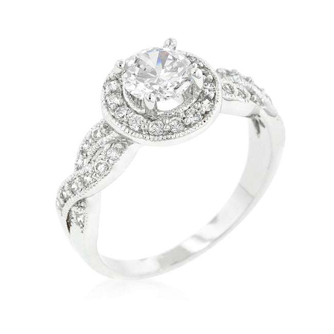 LOVCIA Radiant Round Cut Halo CZ Engagement Ring with Infinity Shank