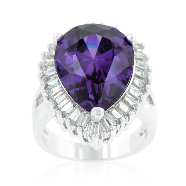 LOVCIA Elegant Pear-Cut Purple and Clear Cubic Zirconia Ring