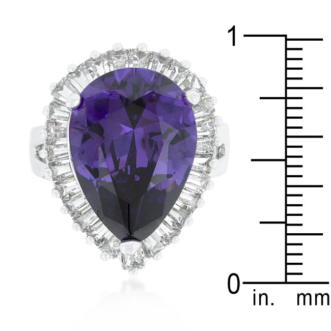 LOVCIA Elegant Pear-Cut Purple and Clear Cubic Zirconia Ring