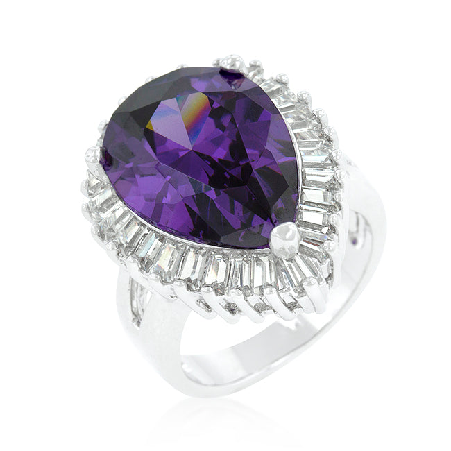 LOVCIA Elegant Pear-Cut Purple and Clear Cubic Zirconia Ring