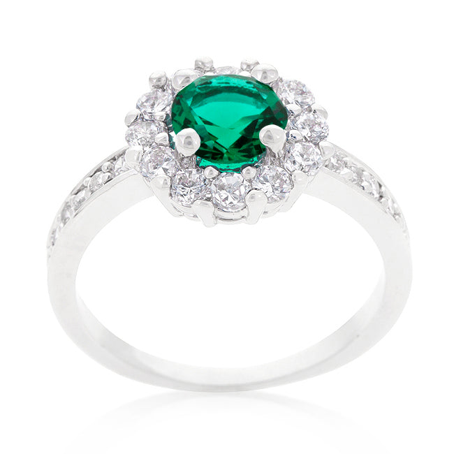 LOVCIA Forever Green Birthstone Engagement Ring in Rhodium Finish