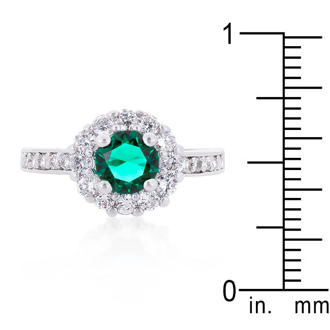 LOVCIA Forever Green Birthstone Engagement Ring in Rhodium Finish