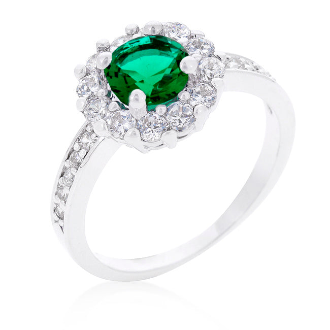 LOVCIA Forever Green Birthstone Engagement Ring in Rhodium Finish