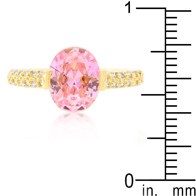 LOVCIA Elegant Pink Oval Cubic Zirconia Engagement Ring in 18k Yellow Gold Plating