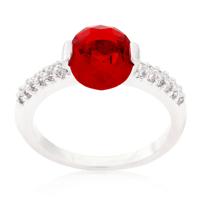 LOVCIA Elegant Red Oval Cubic Zirconia Rhodium-Plated Engagement Ring