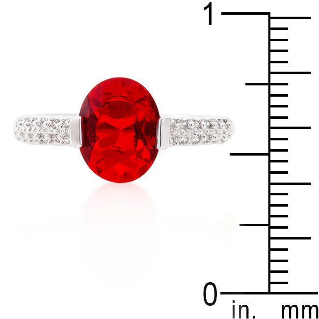 LOVCIA Elegant Red Oval Cubic Zirconia Rhodium-Plated Engagement Ring