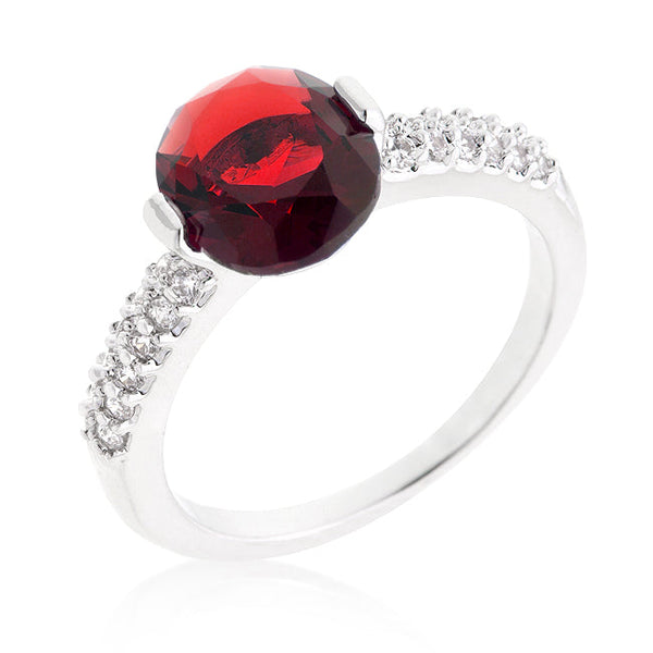 LOVCIA Elegant Red Oval Cubic Zirconia Rhodium-Plated Engagement Ring