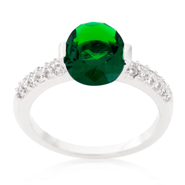 LOVCIA Elegant Green Oval-Cut Cubic Zirconia Engagement Ring