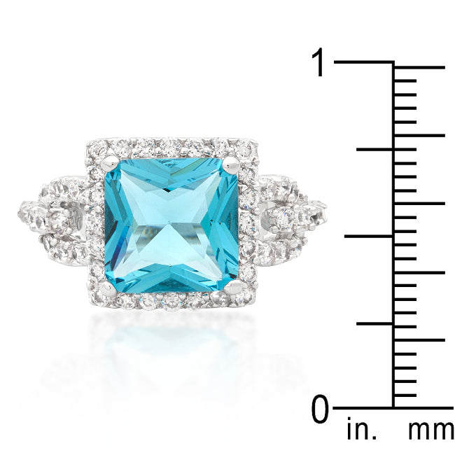 LOVCIA Elegant Halo Princess Cut Aqua Blue and White Zirconia Cocktail Ring