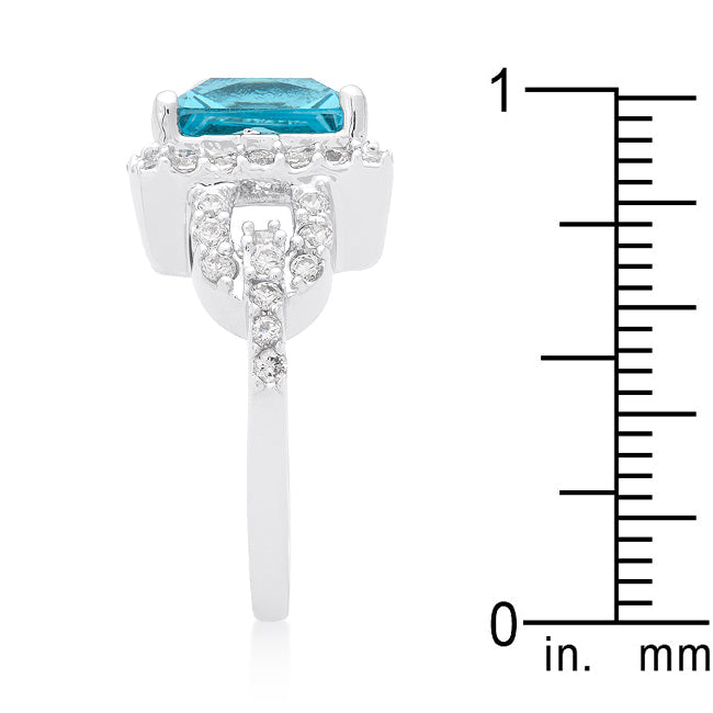 LOVCIA Elegant Halo Princess Cut Aqua Blue and White Zirconia Cocktail Ring