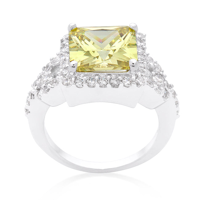 LOVCIA Radiant Halo Princess Cut Peridot Zirconia Ring