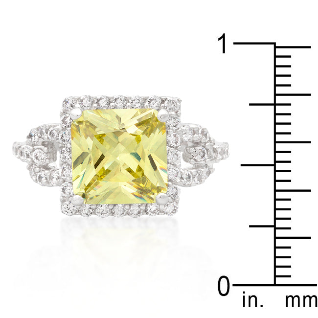 LOVCIA Radiant Halo Princess Cut Peridot Zirconia Ring