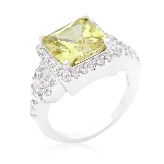 LOVCIA Radiant Halo Princess Cut Peridot Zirconia Ring