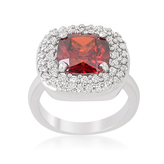 LOVCIA Silver Shine Micropave Red Zirconia Bridal Ring