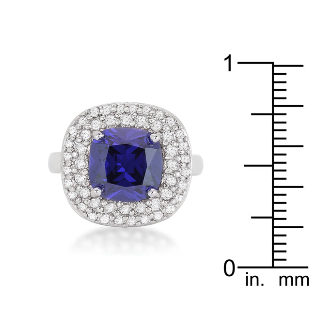 LOVCIA Lavender Purple Cushion-Cut Zirconia Bridal Ring with Rhodium Plating