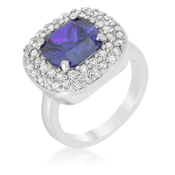 LOVCIA Lavender Purple Cushion-Cut Zirconia Bridal Ring with Rhodium Plating