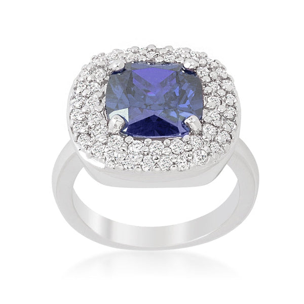 LOVCIA Lavender Purple Cushion-Cut Zirconia Bridal Ring with Rhodium Plating