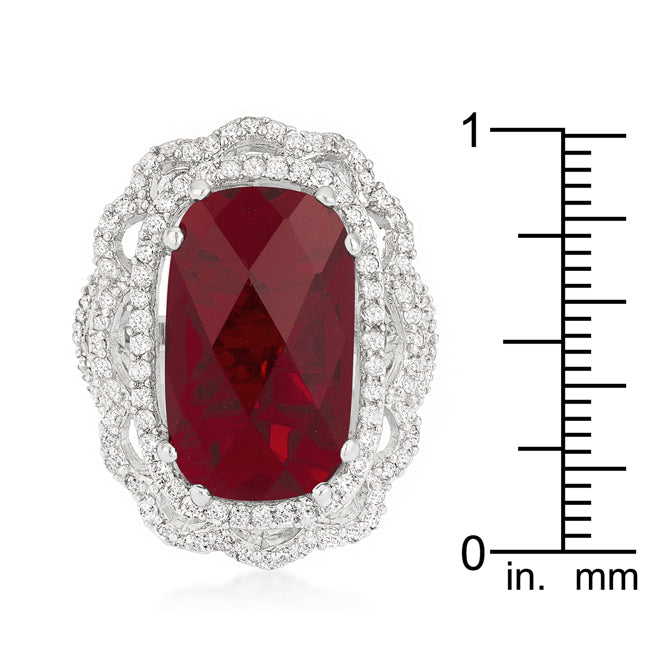 LOVCIA Elegant Rhodium-Plated Red Crest Cocktail Ring