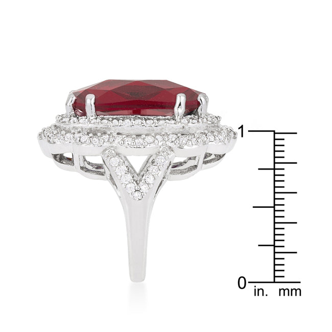 LOVCIA Elegant Rhodium-Plated Red Crest Cocktail Ring