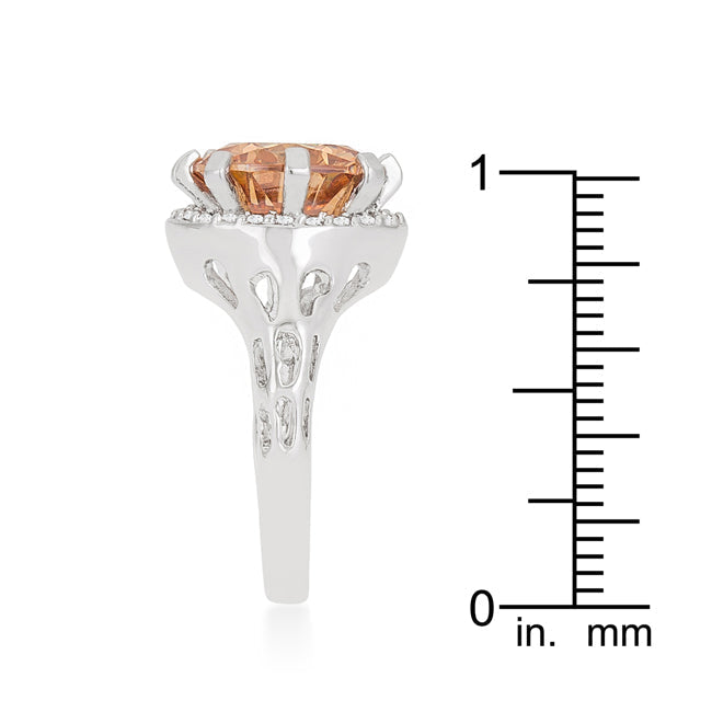 LOVCIA Rhodium-Plated Champagne Zircon Cocktail Ring