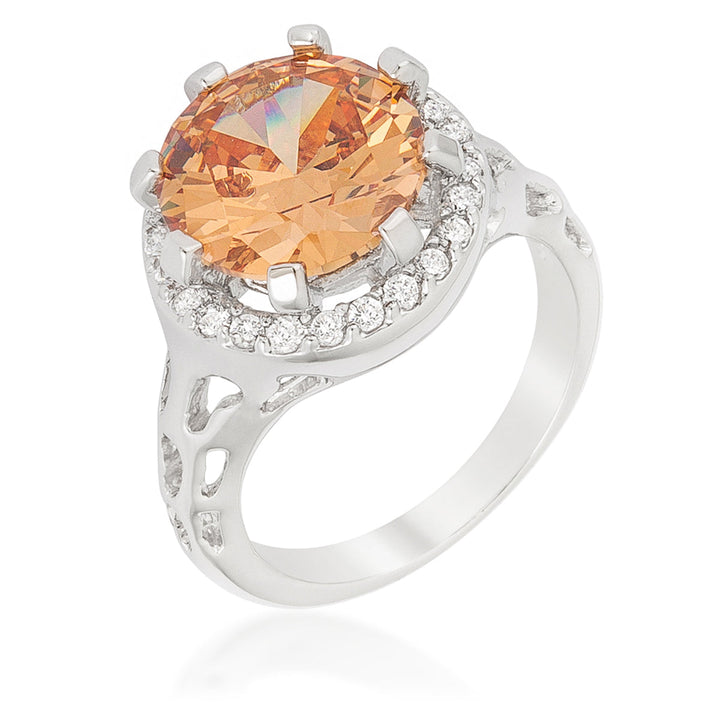 LOVCIA Rhodium-Plated Champagne Zircon Cocktail Ring