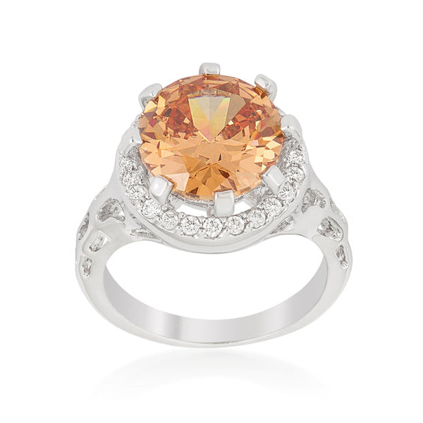 LOVCIA Rhodium-Plated Champagne Zircon Cocktail Ring