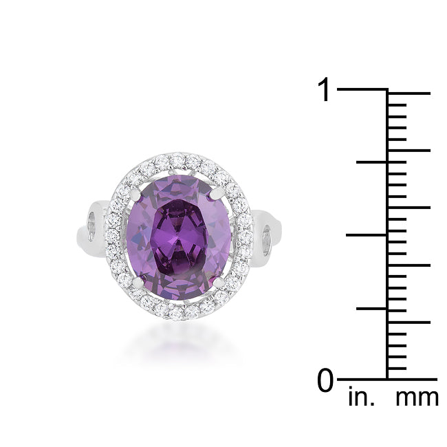 LOVCIA Elegant Amethyst Oval Halo Ring with Platinum Luster