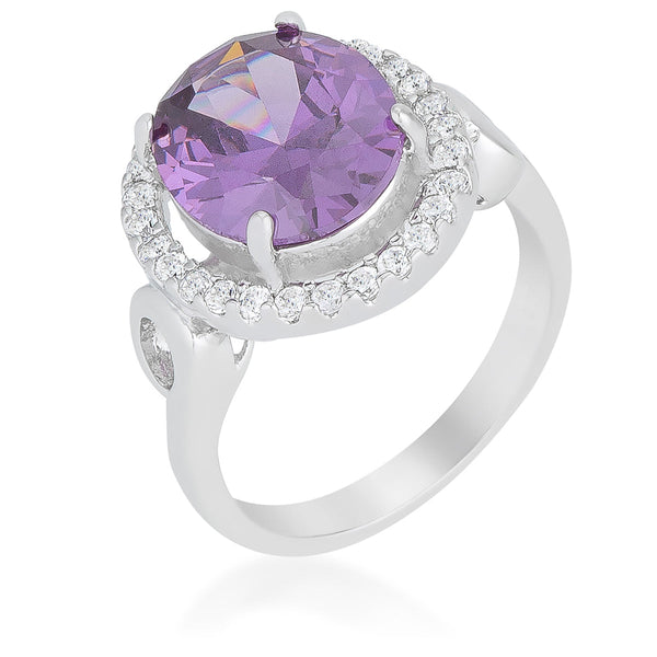 LOVCIA Elegant Amethyst Oval Halo Ring with Platinum Luster